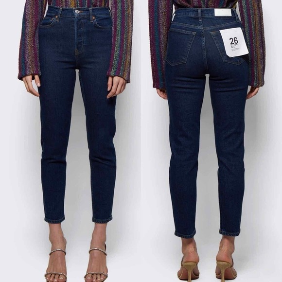 RE/DONE The 90s High Rise Ankle Crop in Dark Rinse Size 29 - Picture 7 of 11
